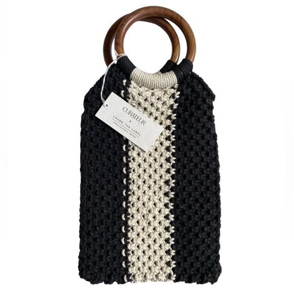 NWT Laude the Label Curateur The Gabby Macramé Bag Off-White and Black Coquette - Picture 1 of 9